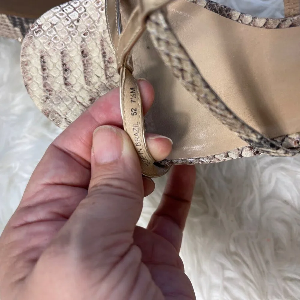 Kate Spade Venezia Heels 7.5 Tan Snake Print Strappy Platform Open Toe Italy